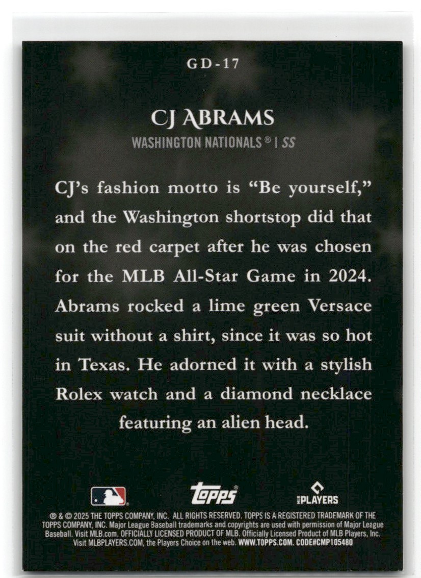2025 Topps CJ Abrams #GD-17 card back image