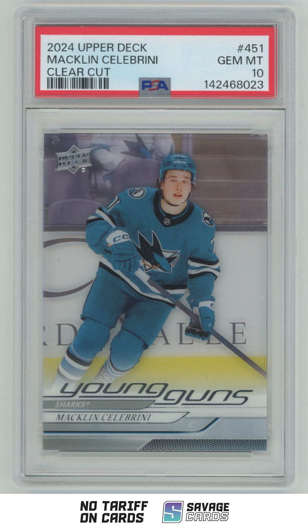 2024-25 Upper Deck Young Guns Clear-Cut Macklin Celebrini PSA 10 