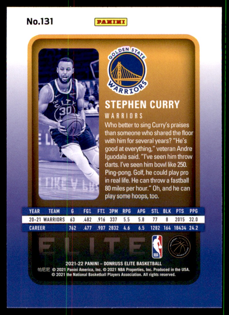 2021-22 Donruss Elite Stephen Curry #131 card back image