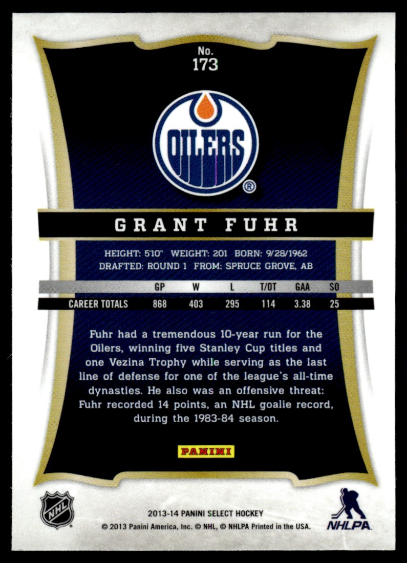 2013-14 Panini Select Grant Fuhr #173 card back image