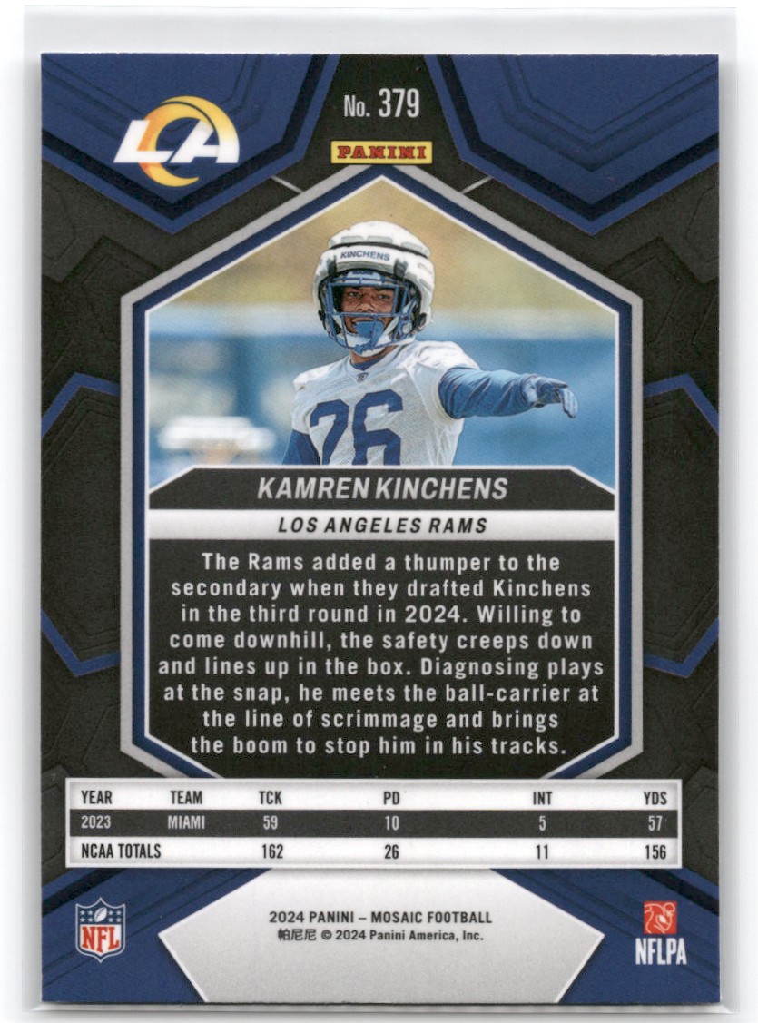 2024 Mosaic Kamren Kinchens #379 card back image