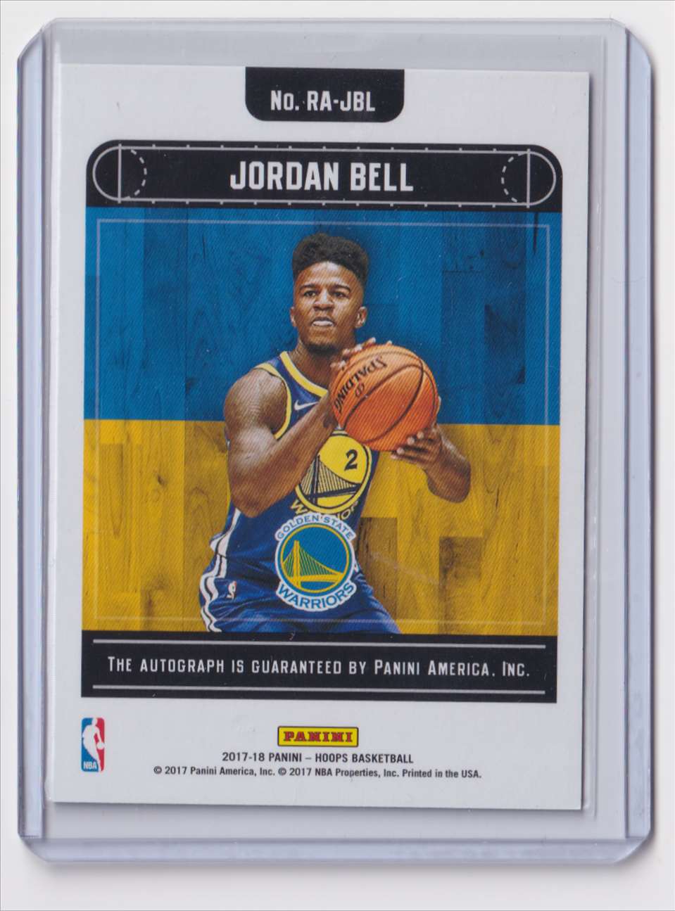 2017-18 NBA Hoops Rookie Autograph Jordan Bell #RA-JBL card back image