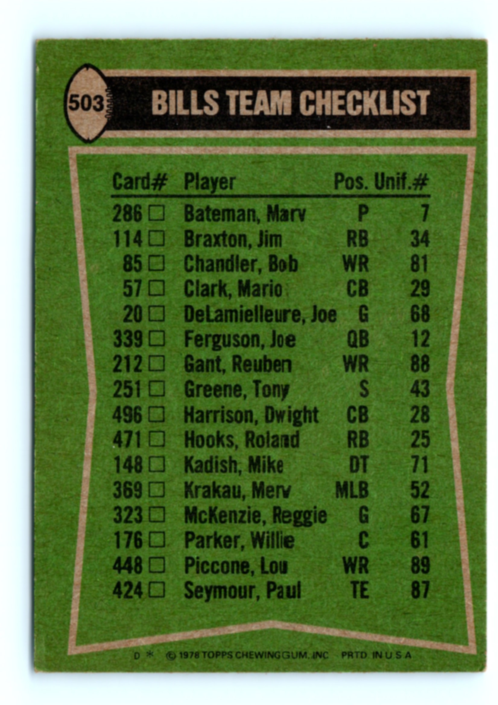 1978 Topps O.J. Simpson/Bob Chandler/Tony Greene/Sherman White #503 card back image