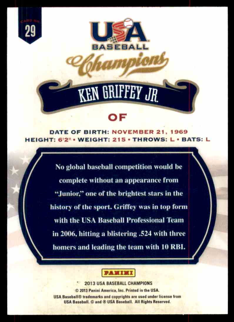 2013 Panini USA Team Ken Griffey JR #29 card back image