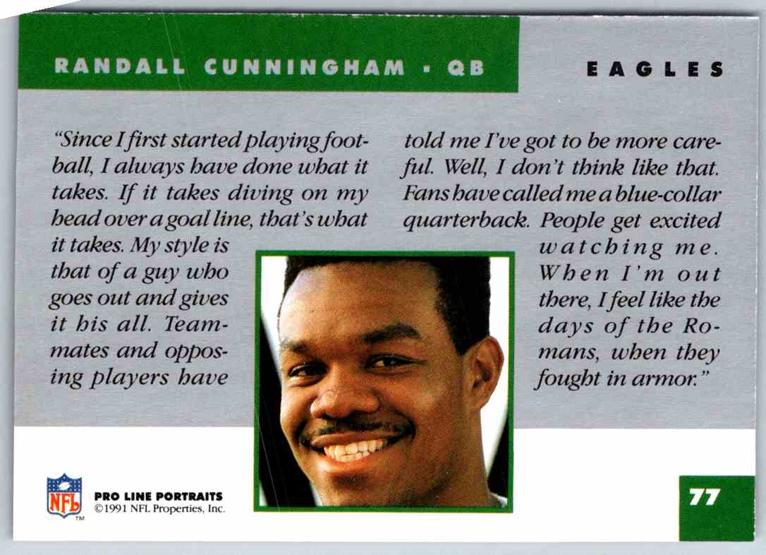 1991 ProLine Randall Cunningham #77 card back image