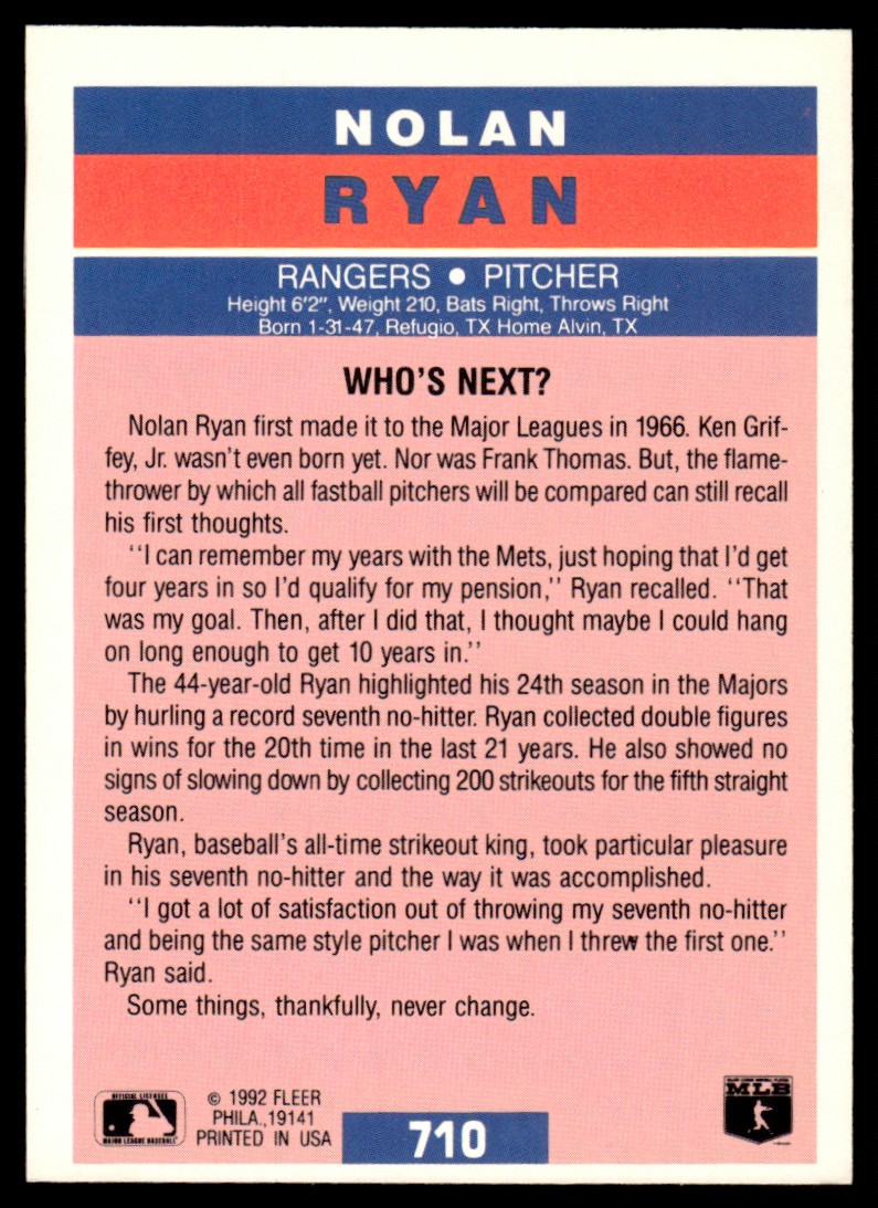1992 Fleer 7 Eleven/Citgo The Performer Nolan Ryan #1 card back image