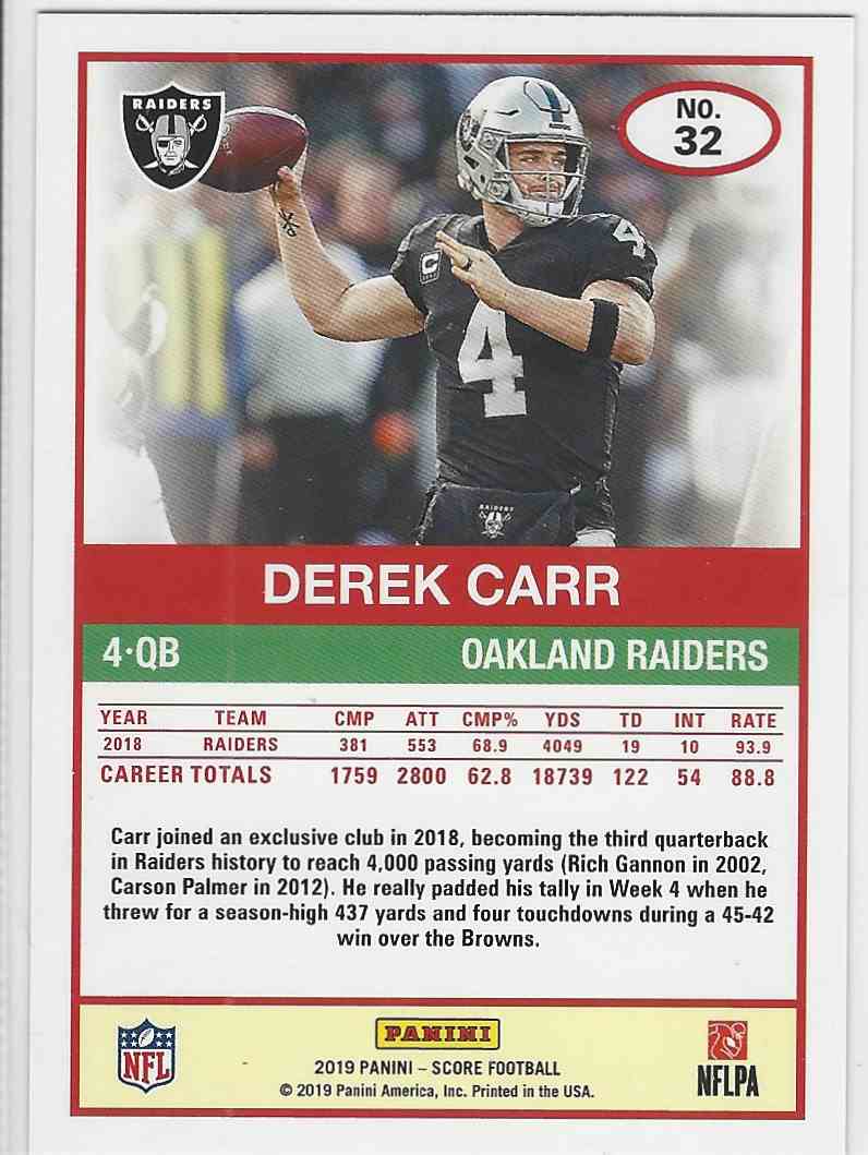 2019 Score Red Derek Carr #32 on Kronozio