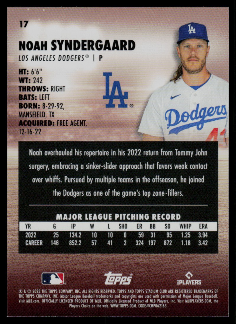 2023 Stadium Club Noah Syndergaard #17 card back image
