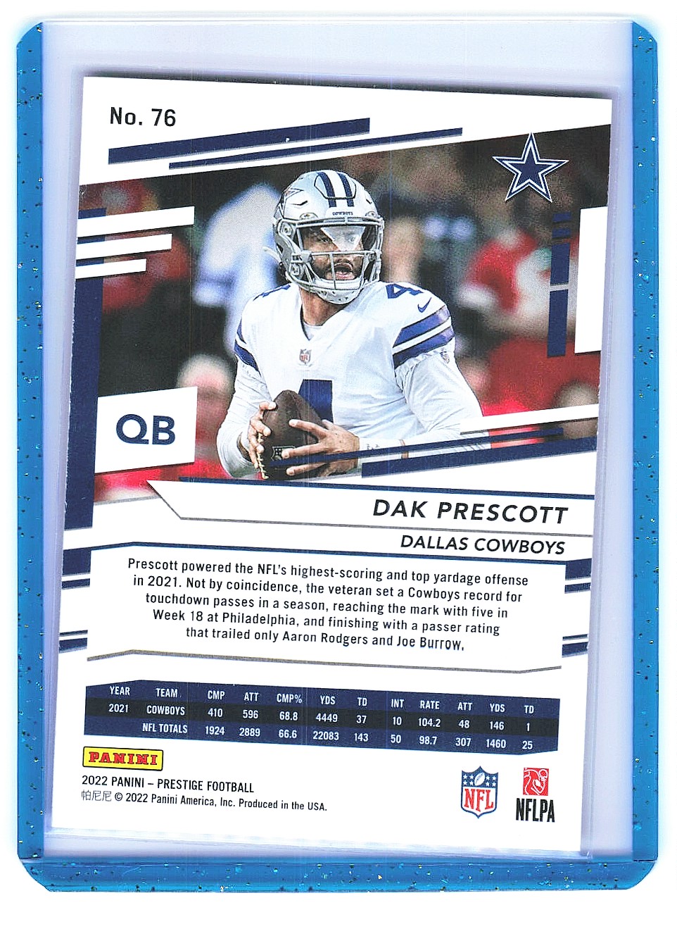 2021 Panini Prestige Football Dak Prescott #76 card back image