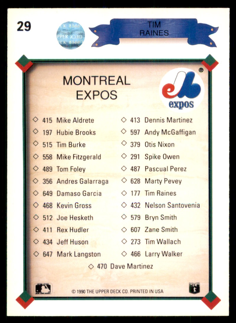 1990 Upper Deck Tim Raines Montreal Expos #29 | eBay