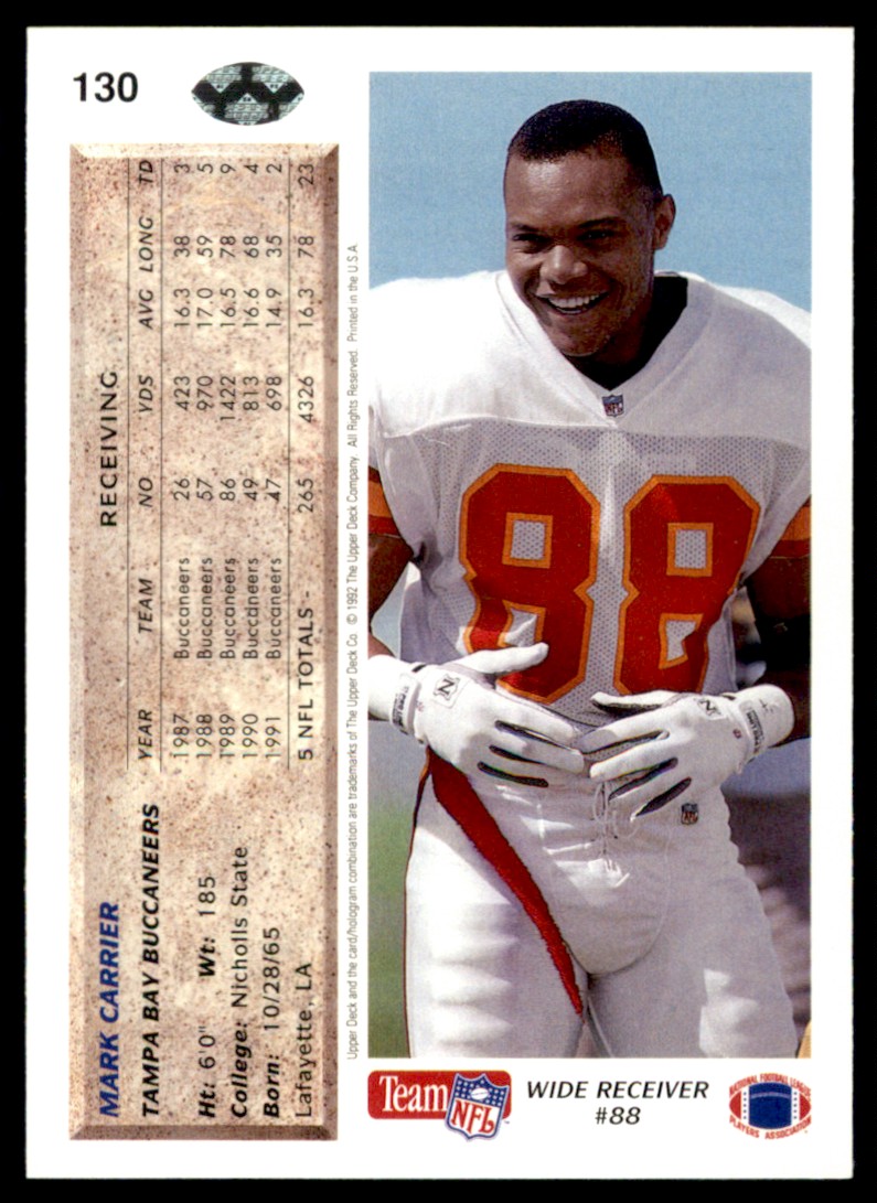 1992 Upper Deck Mark Carrier #130 card back image