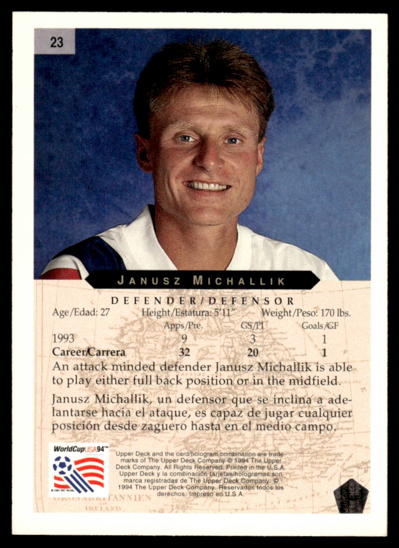 1994 Upper Deck World Cup Contenders Eng Esp JANUSZ MICHALLIK #23