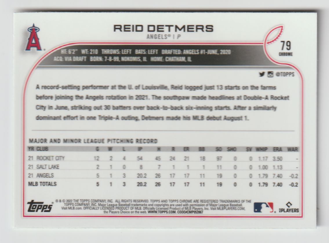 2022 Topps Chrome Reid Detmers #79 card back image