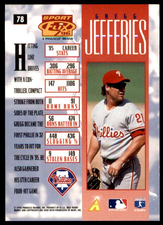 1996 Sportflics Gregg Jefferies #78 card back image