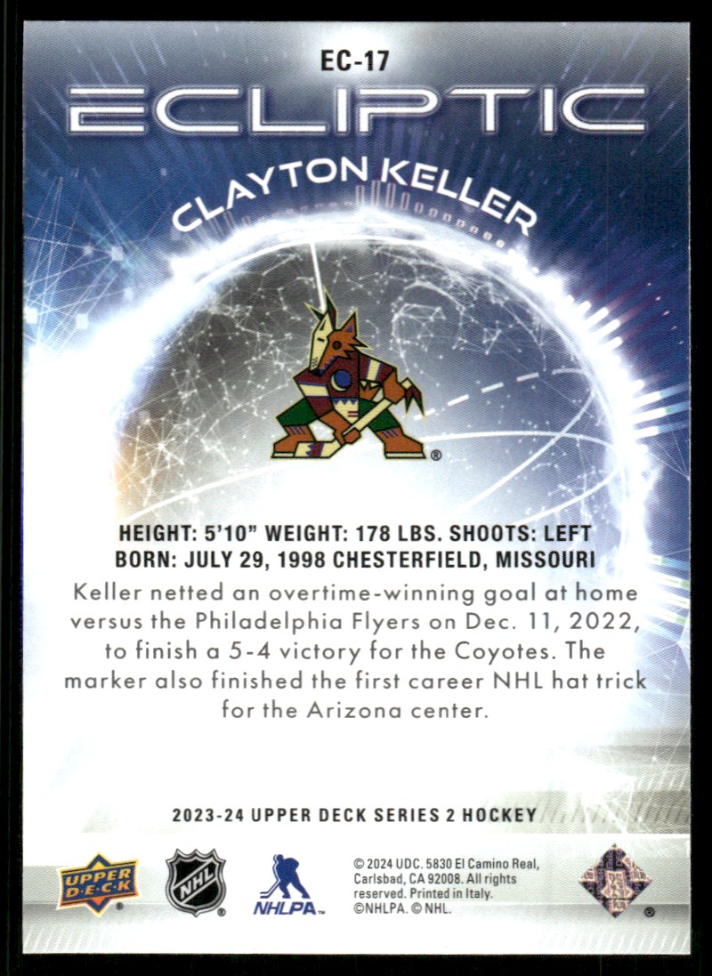 2023-24 Upper Deck Ecliptic Clayton Keller #EC-17 card back image