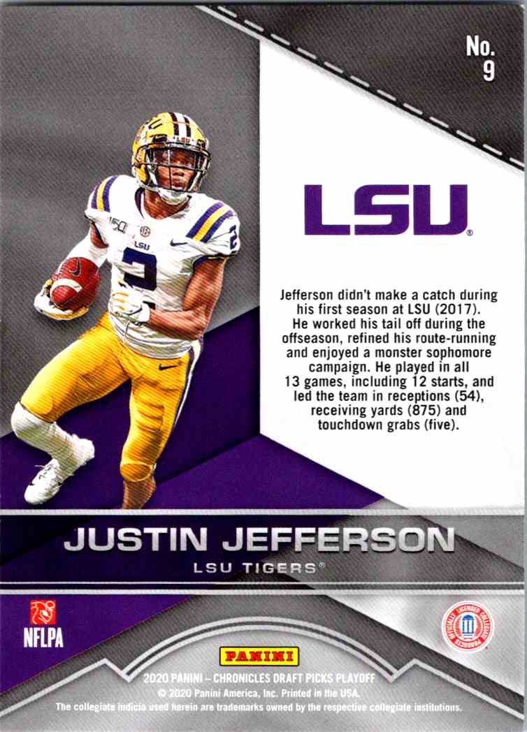 2020 Panini Panini Contenders Draft Picks Rare Rookies Justin Jefferson #9 card back image