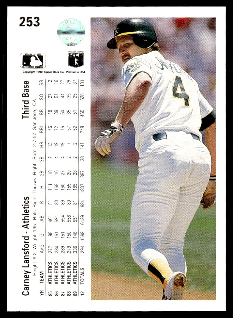 1990 Upper Deck Carney Lansford #253 card back image