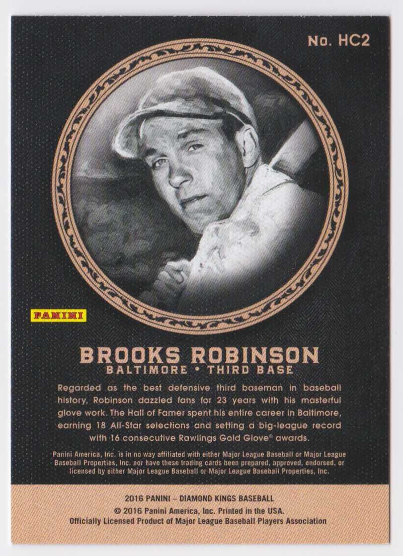 2016 Panini Diamond Kings Heritage Collection Brooks Robinson #HC2 card back image