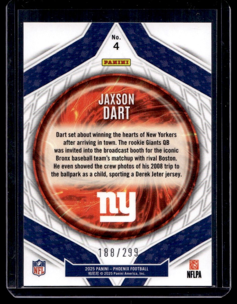 2025 Panini Phoenix Paragon Silver Wave Jaxson Dart RC 188/299 New