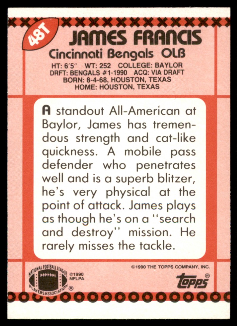 1990 Topps Traded James Francis #48T card back image