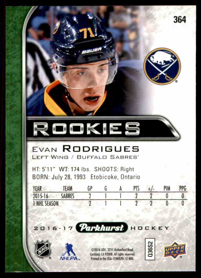 2016-17 Parkhurst Evan Rodrigues #364 card back image