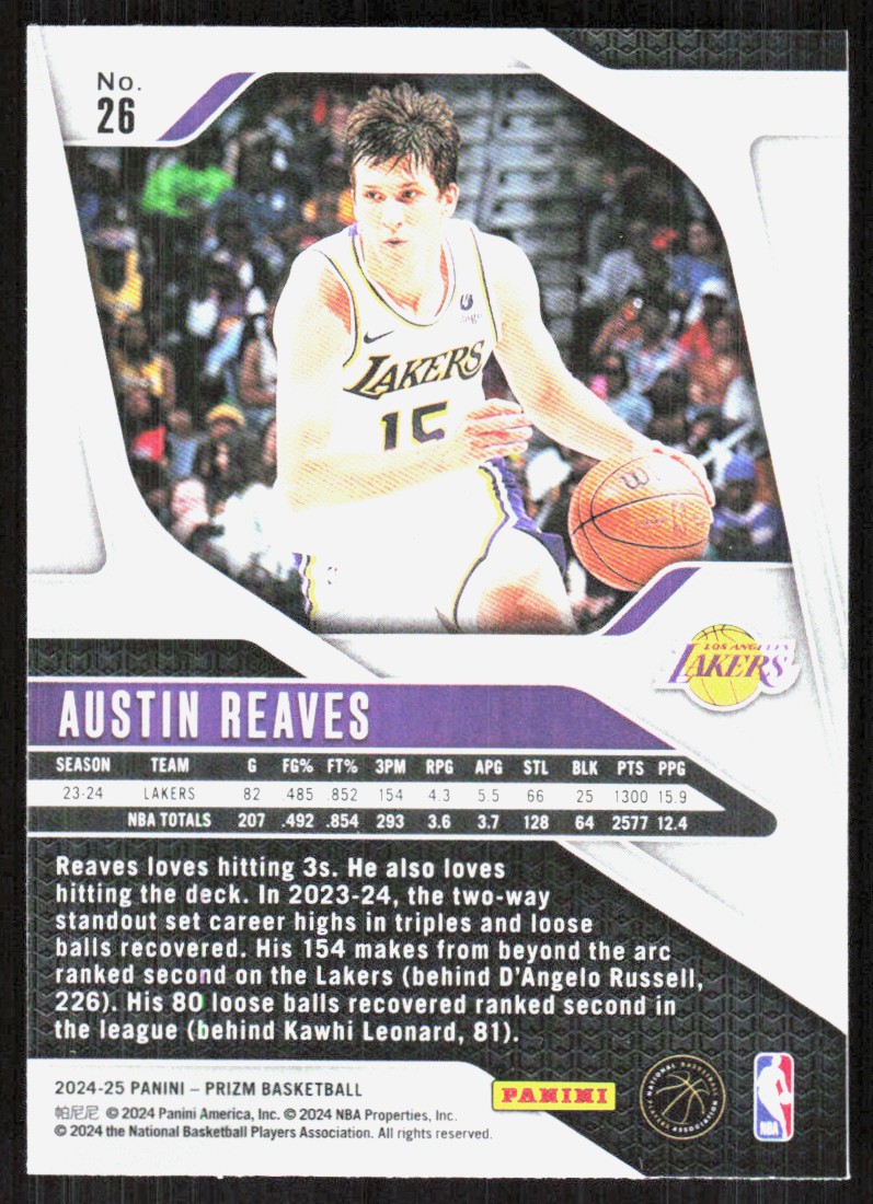 2024-25 Panini Prizm Austin Reaves #26 card back image