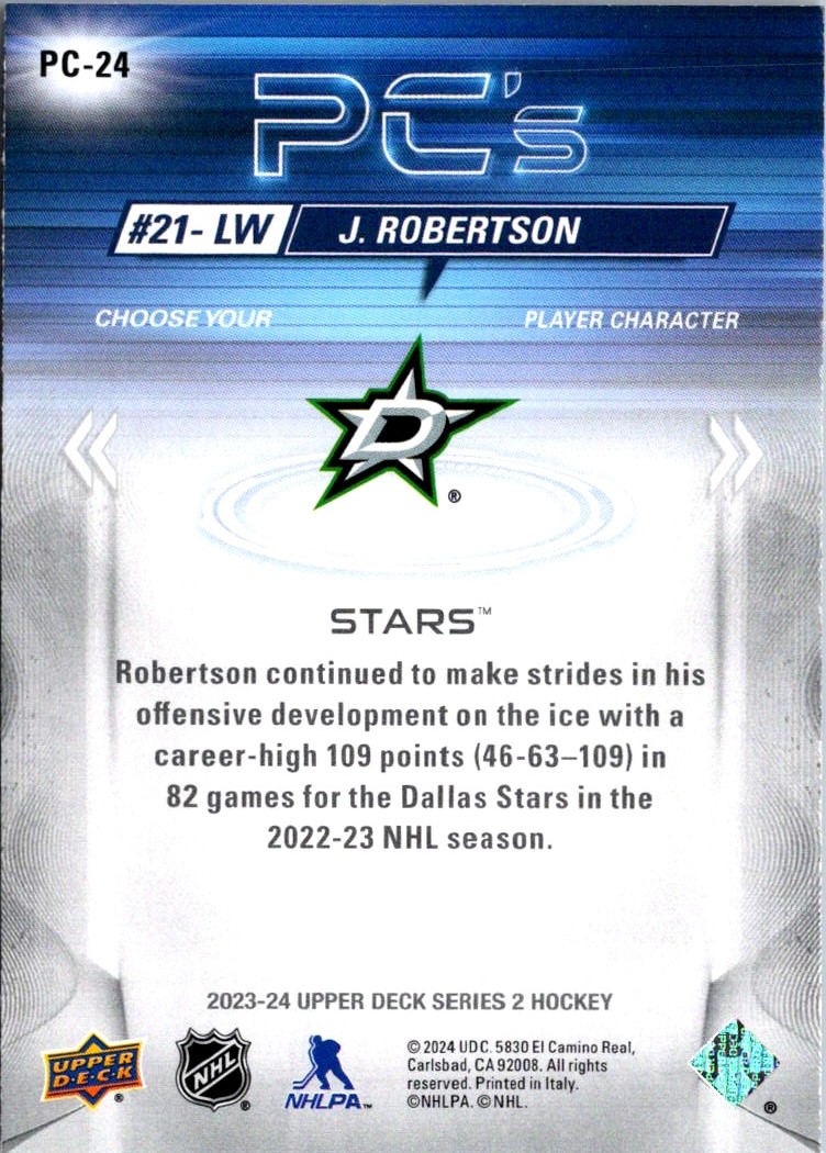 2023-24 Upper Deck PC's Jason Robertson #PC-24 card back image