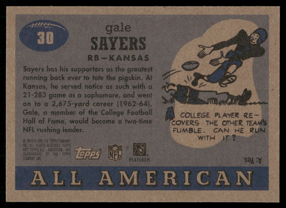 2005 Topps All American Gale Sayers #30 card back image