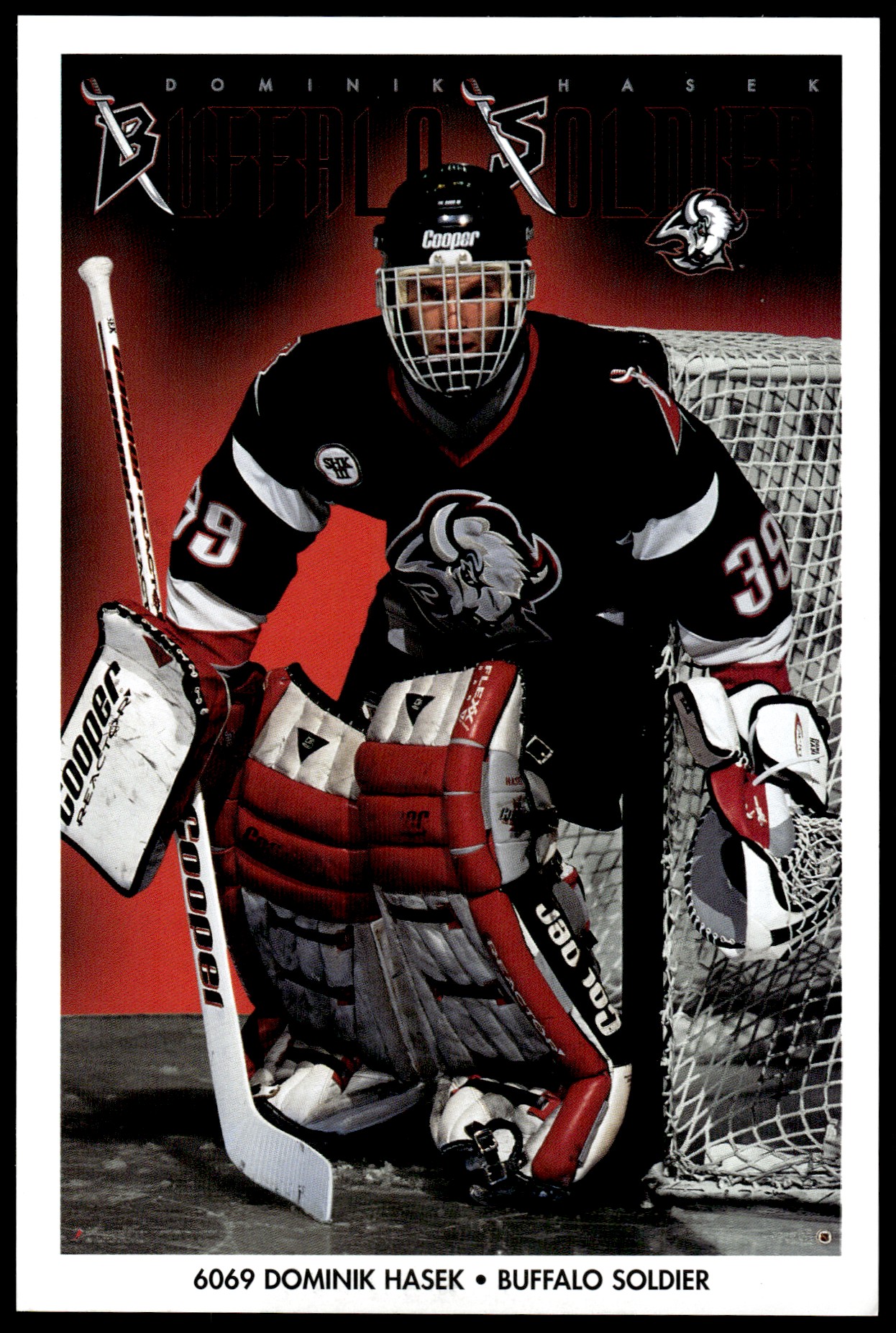 1996-97 MINI SAMPLE POSTER DOMINIK HASEK SOLDIER BUFFALO SABRES
