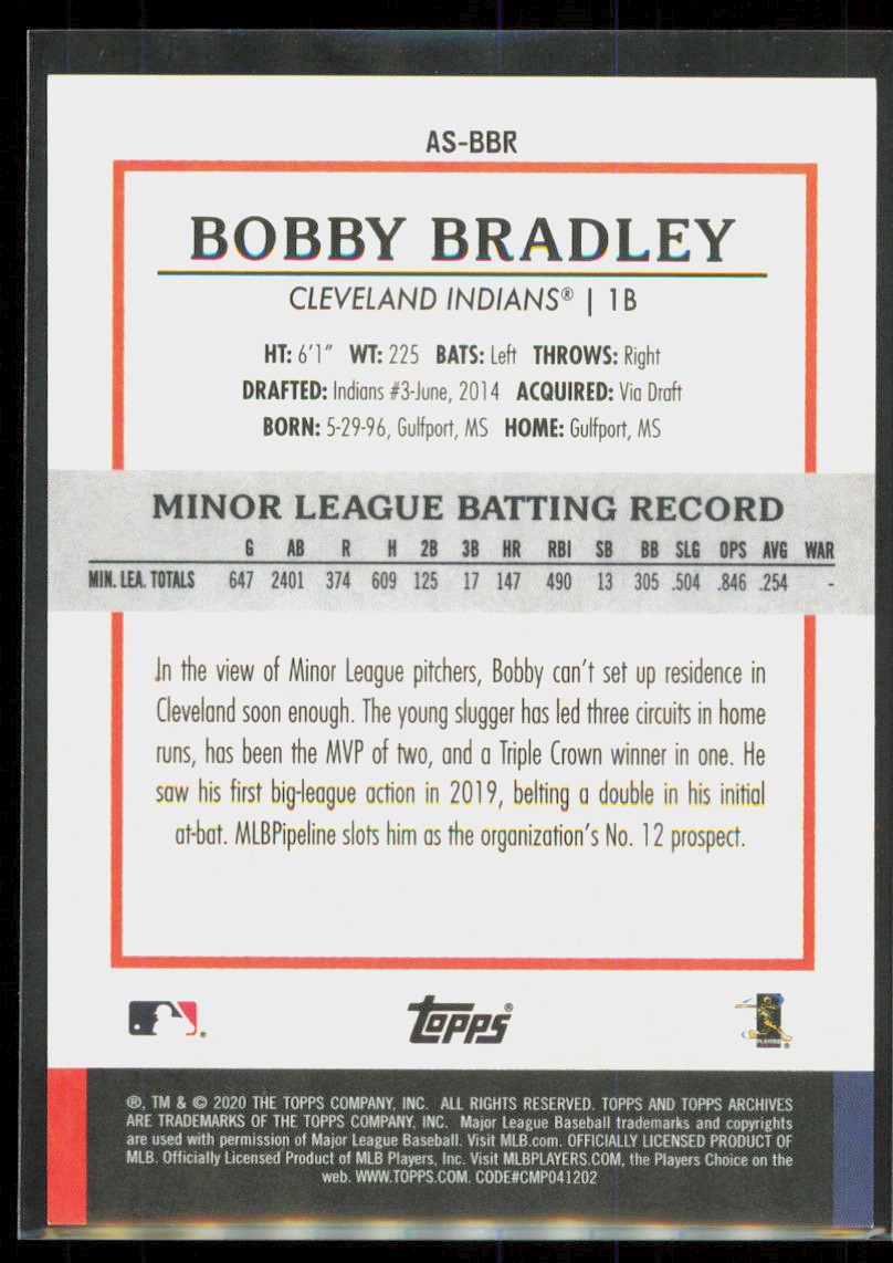 2020 Topps Archives Snapshots Bobby Bradley #AS-BBR card back image
