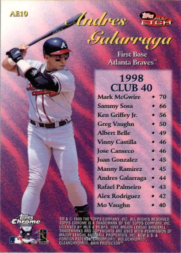 1999 Topps Chrome Andres Galarraga #AE10 card back image