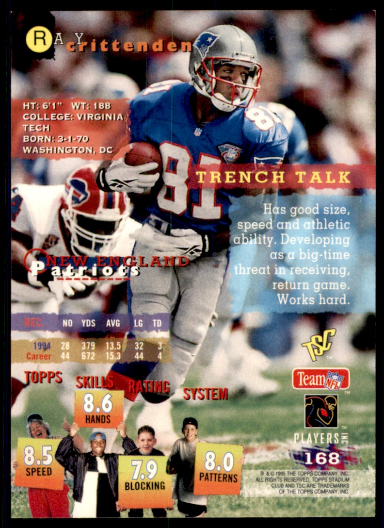 1995 Topps Stadium Club Ray Crittenden #168 card back image