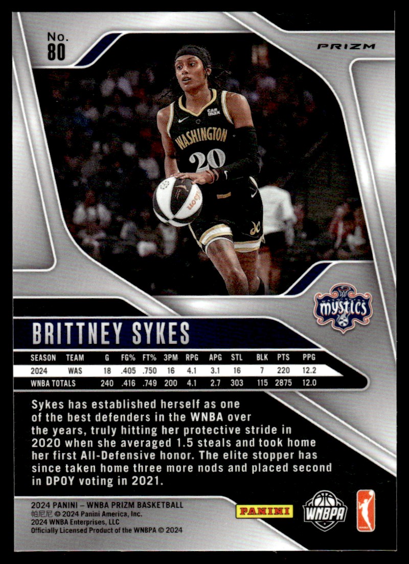 2024-25 Panini Prizm WNBA Brittney Sykes #80 card back image