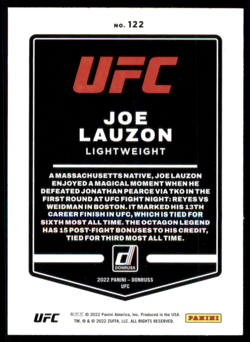 2022 Panini Donruss UFC Joe Lauzon #122 card back image