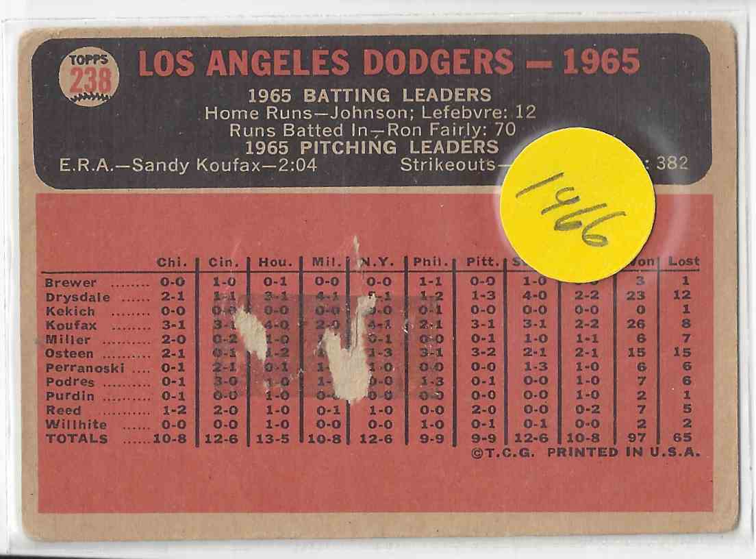 1966 Topps Los Angeles Dodgers #238 card back image