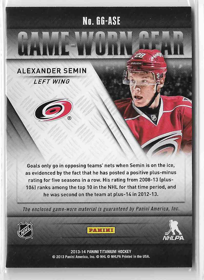 2013-14 Panini Titanium Game-Worn Gear Alexander Semin #GG-ASE card back image