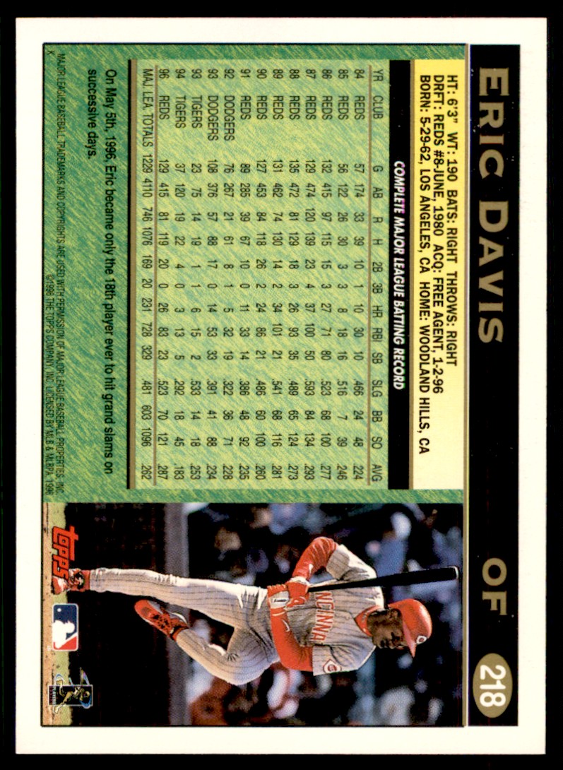 1997 Topps Baseball Card Eric Davis Cincinnati Reds #218 | eBay