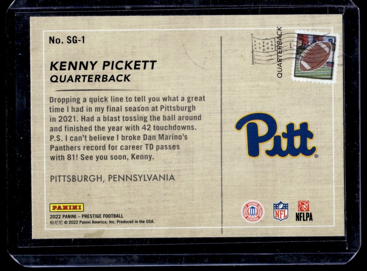 2022 Panini Prestige Silver Seasons Greetings Kenny Pickett #SG-1 card back image