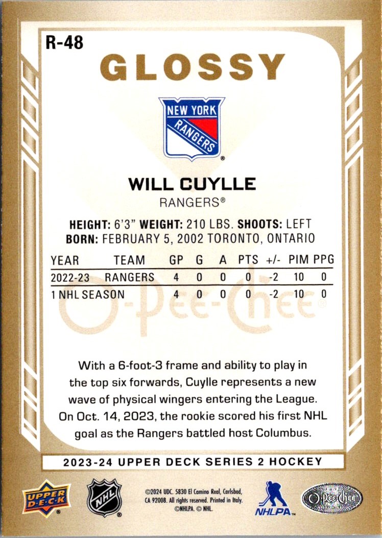 2023-24 Upper Deck O-Pee-Chee Glossy Will Cuylle #R-48 card back image