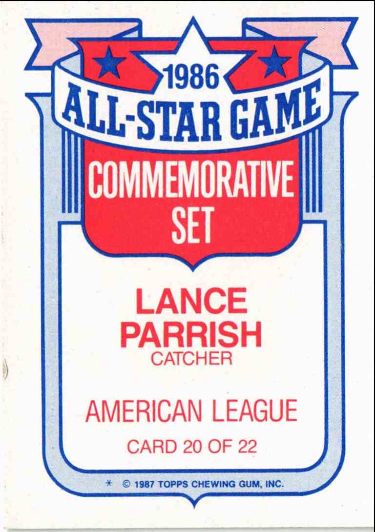 1987 Topps 1986 All-Star Game Lance Parrish #20 on Kronozio