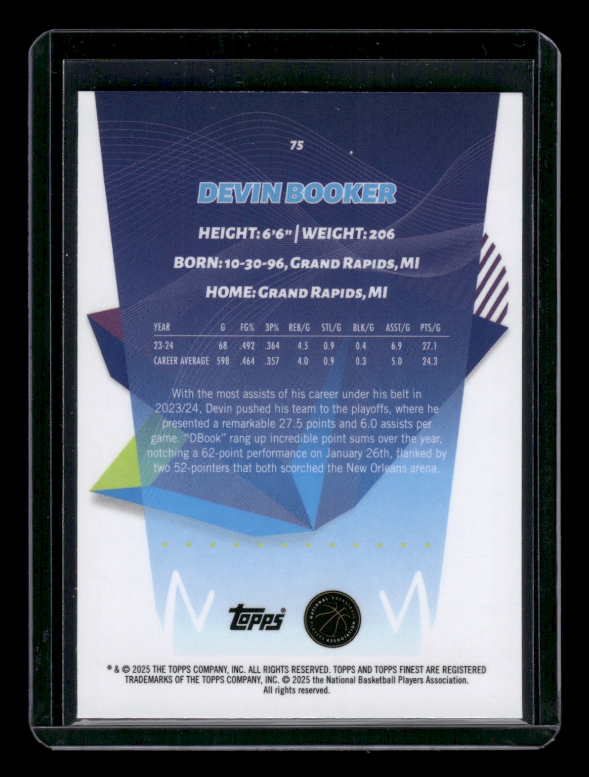 2024-25 Topps Finest DEVIN BOOKER #75 card back image