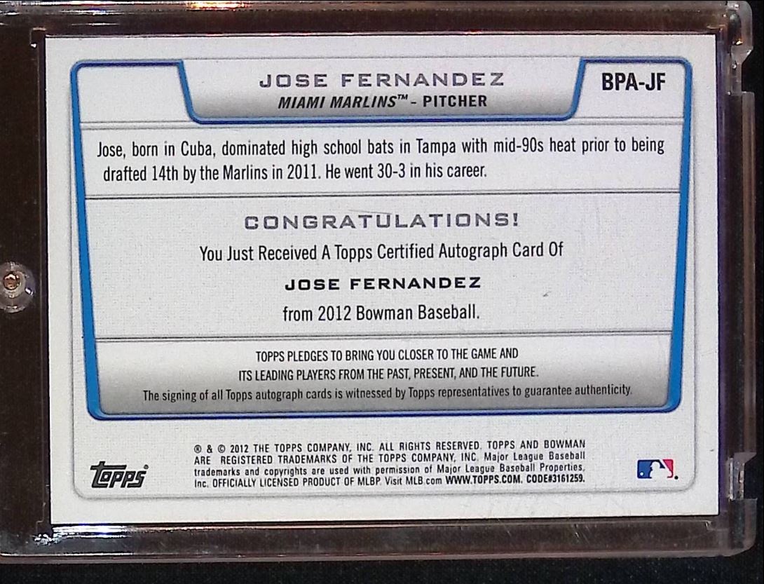 Miami Marlins Jose Fernandez autograph auto signed 2012 Bowman certified  card - Baseball Slabbed Autographed Cards at 's Sports Collectibles  Store