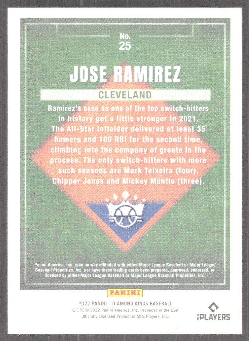 2022 Panini Diamond Kings Jose Ramirez #25 card back image