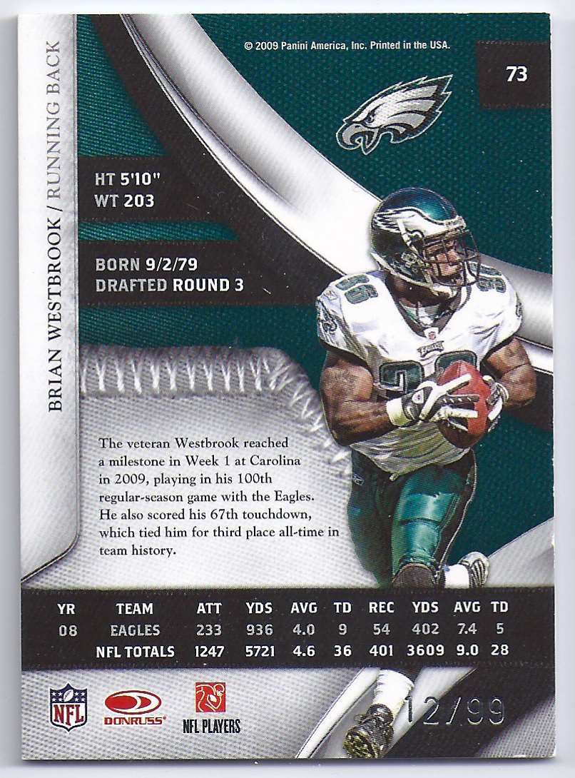 2009 Playoff National Treasures Brian Westbrook #73 card back image