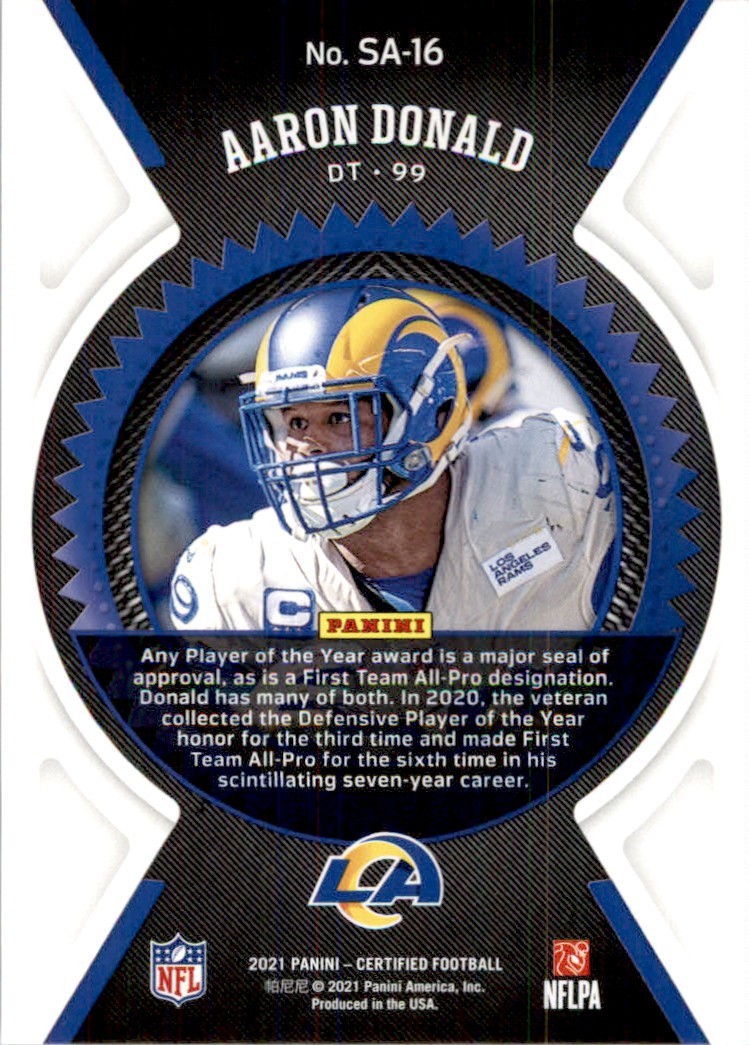 2021 Panini NFL Certified Seal of Approval Pink Aaron Donald #SA-16 card back image