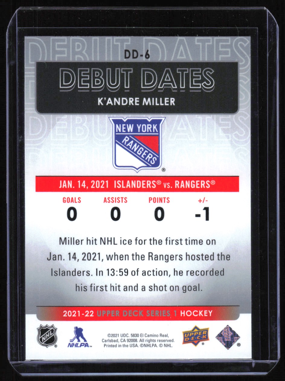 2021-22 Upper Deck Debut Dates K'Andre Miller #DD-6 card back image