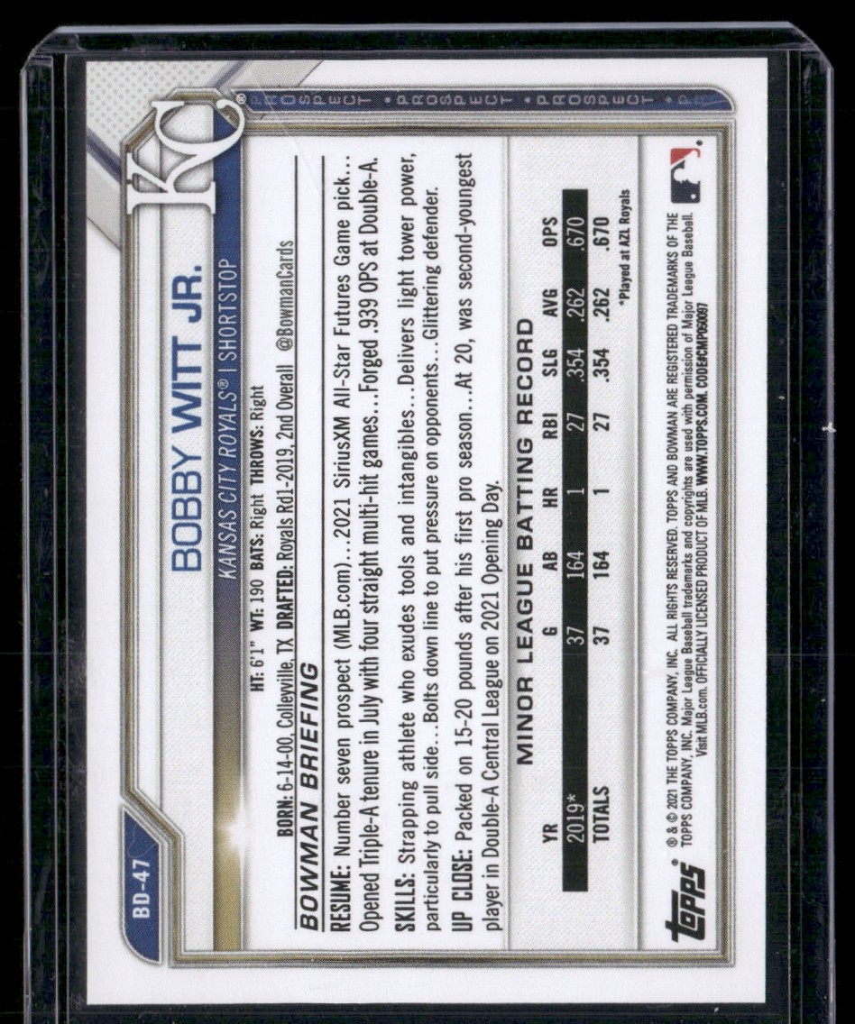 2021 Bowman Draft 1st Edition Bobby Witt Jr. #BD-47 card back image
