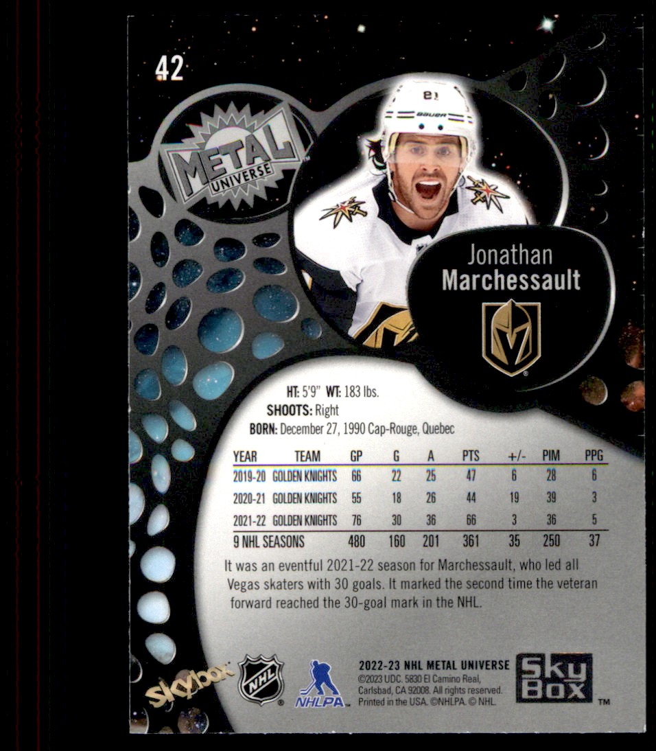 2022-23 Skybox Metal Universe Jonathan Marchessault #42 card back image