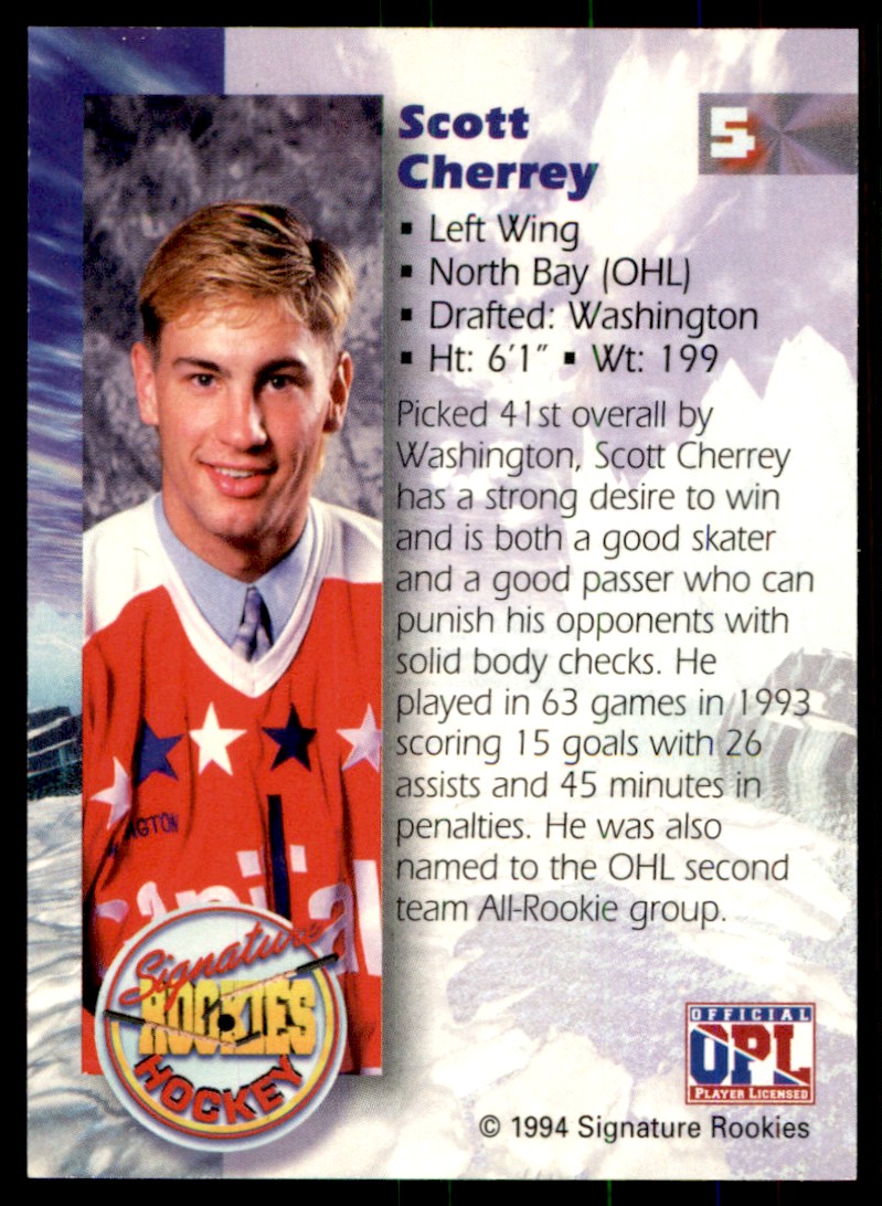 1994-95 Signature Rookies Autographs Scott Cherrey #5 card back image