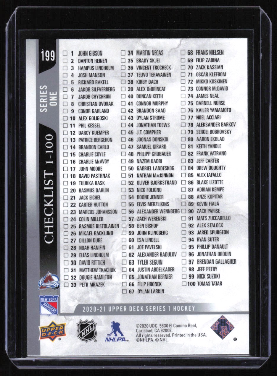 2020-21 Upper Deck Checklist Nathan MacKinnon/Artemi Panarin #199 card back image